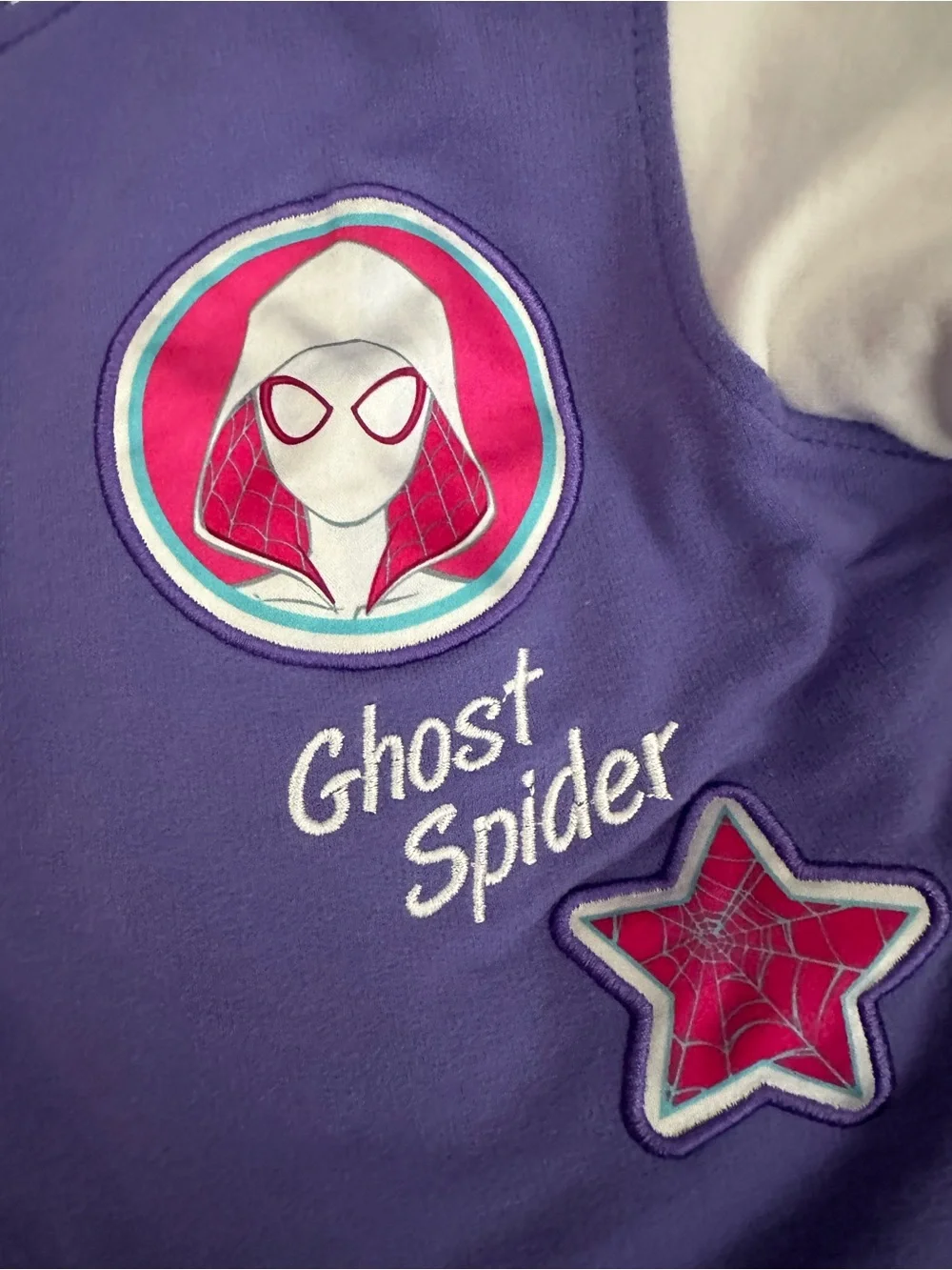 Marvel Purple & White Ghost Spider Varsity Jacket for Kids